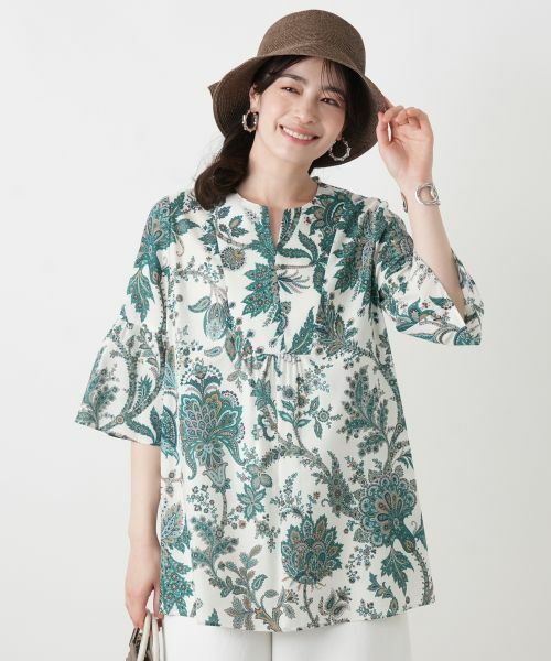 Leilian / レリアン シャツ・ブラウス | ペイズリー柄キーネックブラウス【ROCHAS Premiere】【RATTI】 | 詳細1