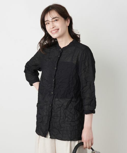 Leilian / レリアン シャツ・ブラウス | シワ加工バンドカラーブラウス【ROCHAS Premiere】 | 詳細3