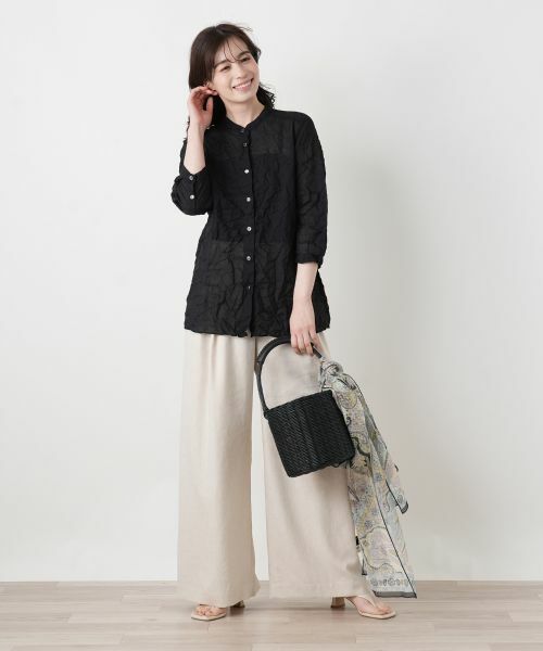 Leilian / レリアン シャツ・ブラウス | シワ加工バンドカラーブラウス【ROCHAS Premiere】 | 詳細4