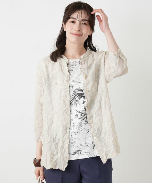 Leilian / レリアン シャツ・ブラウス | シワ加工バンドカラーブラウス【ROCHAS Premiere】（ベージュ）