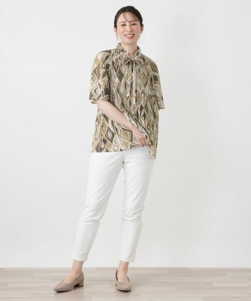 Leilian / レリアン シャツ・ブラウス | 幾何学柄プリーツ切替ブラウス【ROCHAS Premiere】 | 詳細1