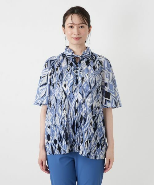 Leilian / レリアン シャツ・ブラウス | 幾何学柄プリーツ切替ブラウス【ROCHAS Premiere】 | 詳細7