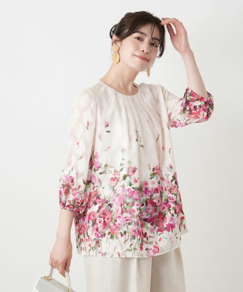 Leilian / レリアン シャツ・ブラウス | フラワー柄タックギャザーブラウス【ROCHAS Premiere】 | 詳細2