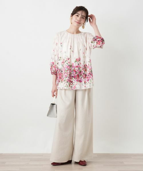 Leilian / レリアン シャツ・ブラウス | フラワー柄タックギャザーブラウス【ROCHAS Premiere】 | 詳細3