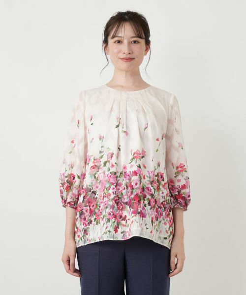 Leilian / レリアン シャツ・ブラウス | フラワー柄タックギャザーブラウス【ROCHAS Premiere】 | 詳細9