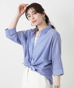 Leilian / レリアン シャツ・ブラウス | 七分袖ストライプブラウス【ROCHAS Premiere】