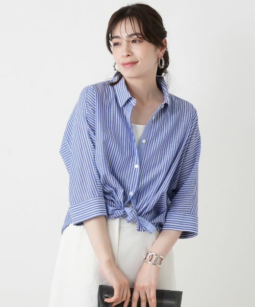 Leilian / レリアン シャツ・ブラウス | 七分袖ストライプブラウス【ROCHAS Premiere】 | 詳細1