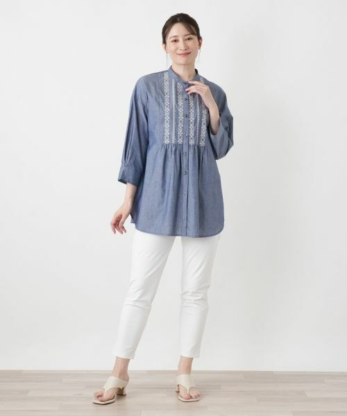 Leilian / レリアン シャツ・ブラウス | 刺繍バンドカラーブラウス | 詳細1