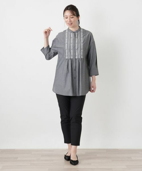 Leilian / レリアン シャツ・ブラウス | 刺繍バンドカラーブラウス | 詳細4