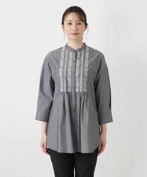 Leilian / レリアン シャツ・ブラウス | 刺繍バンドカラーブラウス | 詳細7