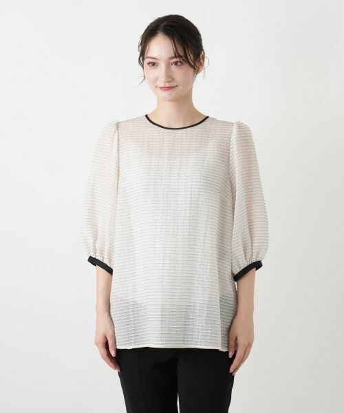 Leilian / レリアン シャツ・ブラウス | ボーダーパフスリーブブラウス | 詳細7