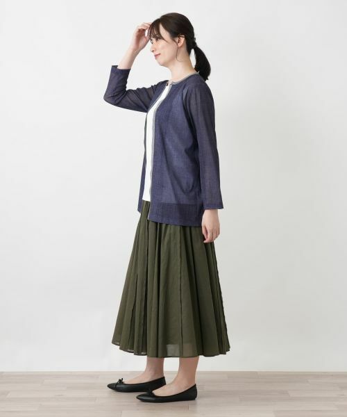 Leilian / レリアン シャツ・ブラウス | ストライプ切替ノーボタンブラウス | 詳細2