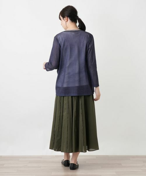 Leilian / レリアン シャツ・ブラウス | ストライプ切替ノーボタンブラウス | 詳細3