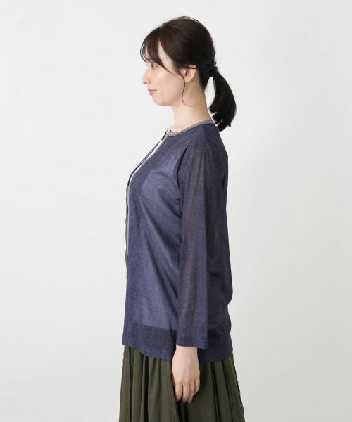 Leilian / レリアン シャツ・ブラウス | ストライプ切替ノーボタンブラウス | 詳細5