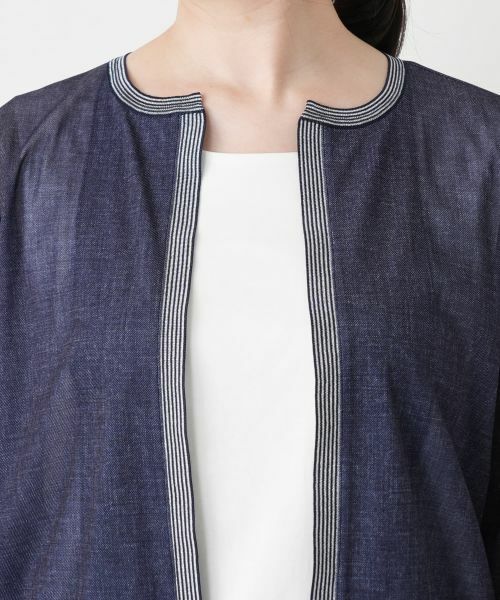 Leilian / レリアン シャツ・ブラウス | ストライプ切替ノーボタンブラウス | 詳細7