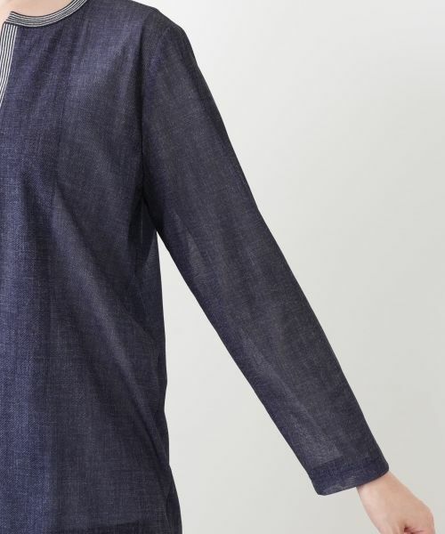 Leilian / レリアン シャツ・ブラウス | ストライプ切替ノーボタンブラウス | 詳細9