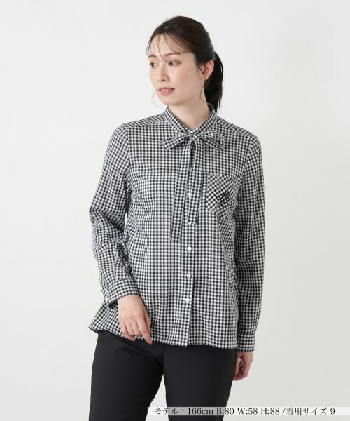 Leilian / レリアン シャツ・ブラウス | ギンガムチェックボウタイブラウス（ブラック）