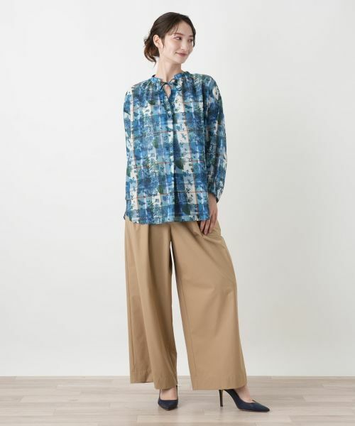 Leilian / レリアン シャツ・ブラウス | フラワー柄チェックスキッパーブラウス | 詳細1