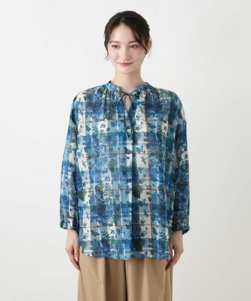 Leilian / レリアン シャツ・ブラウス | フラワー柄チェックスキッパーブラウス | 詳細4
