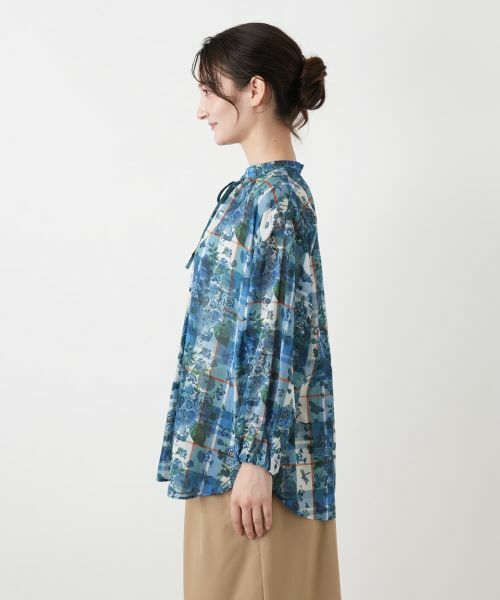 Leilian / レリアン シャツ・ブラウス | フラワー柄チェックスキッパーブラウス | 詳細5