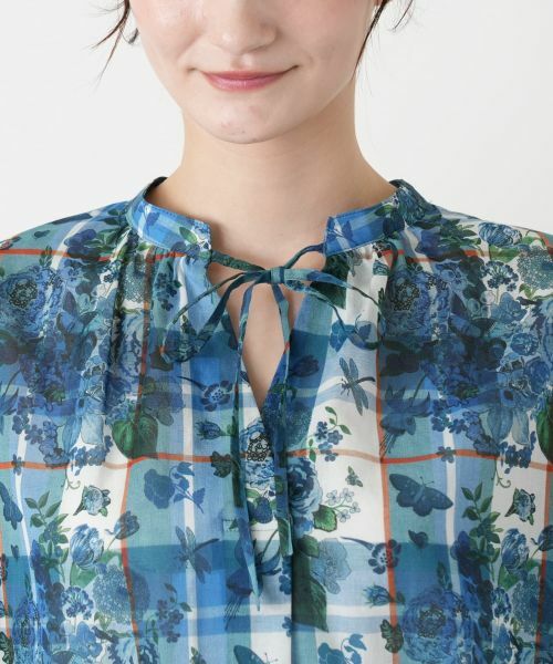 Leilian / レリアン シャツ・ブラウス | フラワー柄チェックスキッパーブラウス | 詳細7