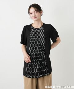 Leilian / レリアン カットソー | 幾何学柄プリーツ切替カットソー
