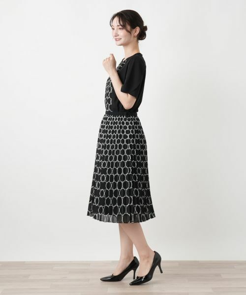 Leilian / レリアン カットソー | 幾何学柄プリーツ切替カットソー | 詳細5