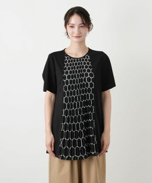 Leilian / レリアン カットソー | 幾何学柄プリーツ切替カットソー | 詳細7