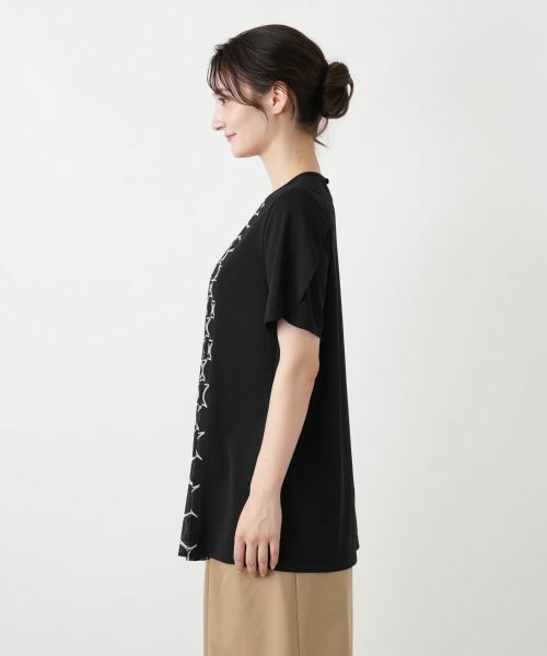 Leilian / レリアン カットソー | 幾何学柄プリーツ切替カットソー | 詳細8