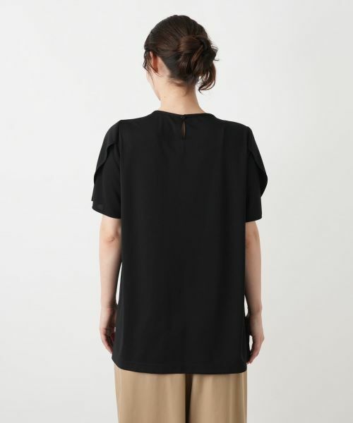 Leilian / レリアン カットソー | 幾何学柄プリーツ切替カットソー | 詳細9