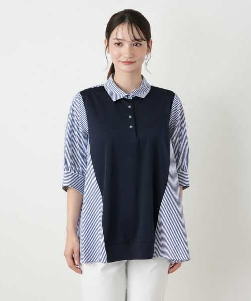 Leilian / レリアン シャツ・ブラウス | ストライプ切替Aラインブラウス【MUSE BY ROCHAS Premiere】 | 詳細4