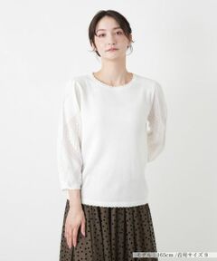 Leilian / レリアン ニット・セーター | 編地切替クルーネック七分袖ニット【BOURGE】