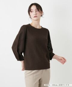 Leilian / レリアン ニット・セーター | 編地切替クルーネック七分袖ニット【BOURGE】