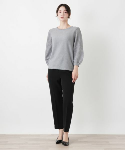Leilian / レリアン ニット・セーター | 編地切替クルーネック七分袖ニット【BOURGE】 | 詳細1