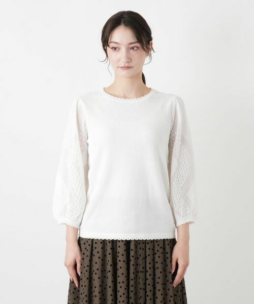Leilian / レリアン ニット・セーター | 編地切替クルーネック七分袖ニット【BOURGE】 | 詳細10