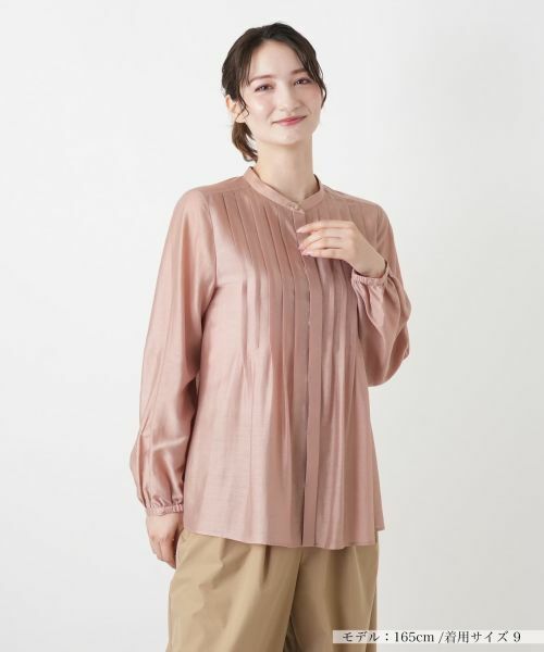 Leilian / レリアン シャツ・ブラウス | ピンタックバンドカラーブラウス【Leilian WHITE LABEL】（ピンク）