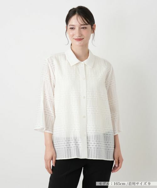 Leilian / レリアン シャツ・ブラウス | 幾何学チェックシアーブラウス【Leilian WHITE LABEL】（アイボリー）