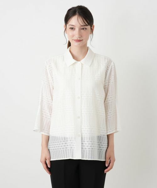 Leilian / レリアン シャツ・ブラウス | 幾何学チェックシアーブラウス【Leilian WHITE LABEL】 | 詳細10