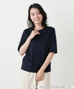 Leilian / レリアン Tシャツ | ラインストーンクルーネックカットソー【Leilian WHITE LABEL】