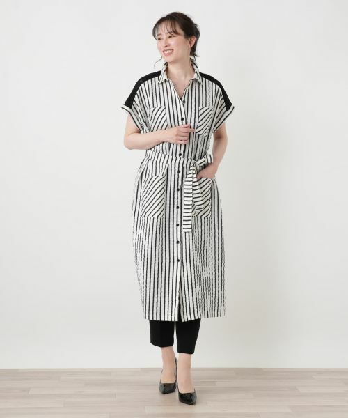 Leilian / レリアン ドレス | 編地切替ストライプワンピース | 詳細1