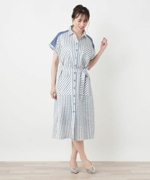 Leilian / レリアン ドレス | 編地切替ストライプワンピース | 詳細4
