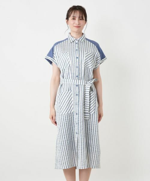 Leilian / レリアン ドレス | 編地切替ストライプワンピース | 詳細8