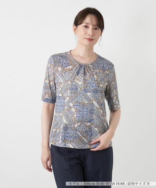 Leilian / レリアン カットソー | ペイズリー柄クルーネックカットソー【Leilian WHITE LABEL】（ロイヤルブルー）