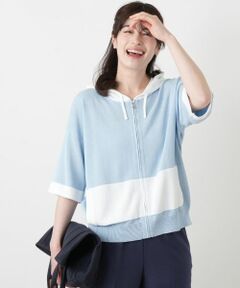 Leilian / レリアン カーディガン・ボレロ | 配色切替五分袖パーカ【HAND】