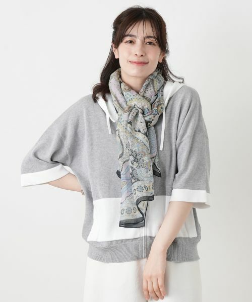 Leilian / レリアン カーディガン・ボレロ | 配色切替五分袖パーカ【HAND】（グレー）