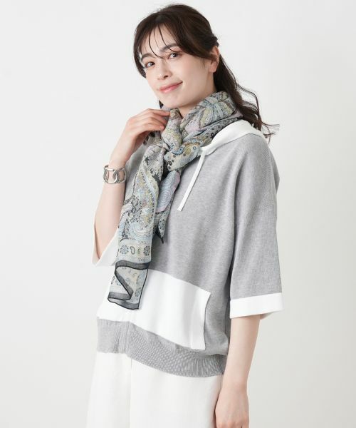 Leilian / レリアン カーディガン・ボレロ | 配色切替五分袖パーカ【HAND】 | 詳細1