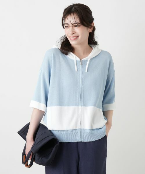Leilian / レリアン カーディガン・ボレロ | 配色切替五分袖パーカ【HAND】 | 詳細10
