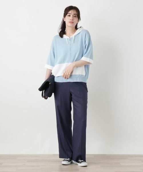 Leilian / レリアン カーディガン・ボレロ | 配色切替五分袖パーカ【HAND】 | 詳細12