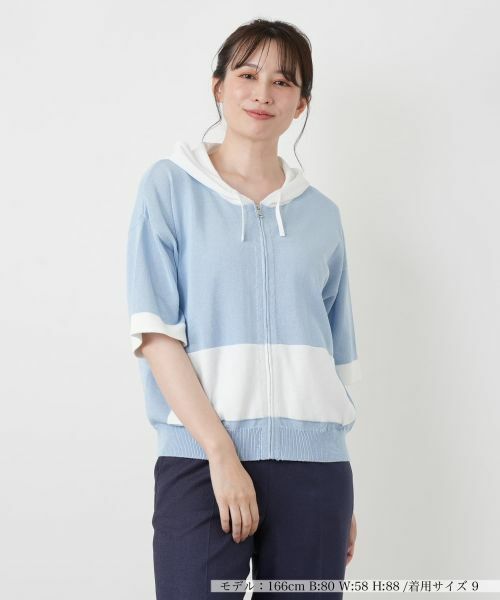 Leilian / レリアン カーディガン・ボレロ | 配色切替五分袖パーカ【HAND】 | 詳細13