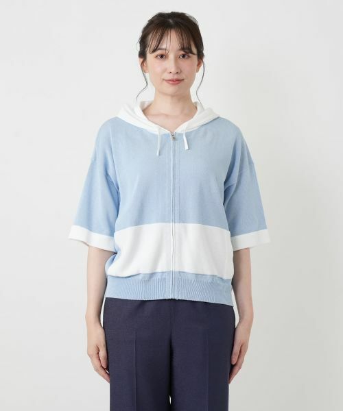 Leilian / レリアン カーディガン・ボレロ | 配色切替五分袖パーカ【HAND】 | 詳細17